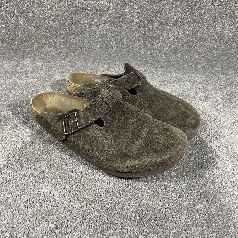 Birkenstock Boston 🫒 Brown Suede Slip On Leather Clogs Sz EU 42 Women 11 Men 9